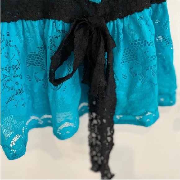 Betsey Johnson RARE Aqua Floral Dot Net Drop Waist Dress w/Slip Size Medium - Picture 7 of 10